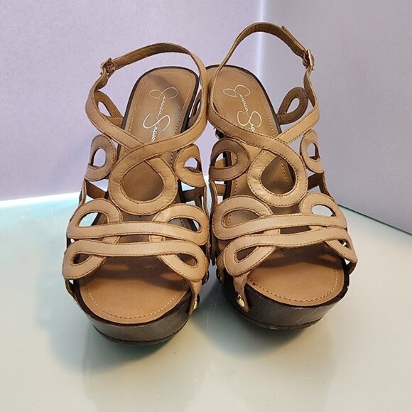 Jessica Simpson Tan Wooden Platform Stilettos Size 8 - Picture 6 of 7